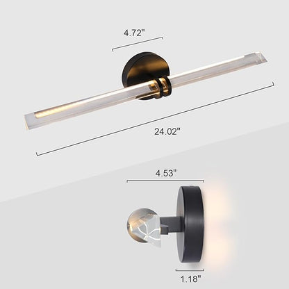 Modern Black Crystal Picture Light for Wall Hardwired, 24 Inch Dimmable Painting Lights for Wall Art, Vanity, Over Mirror, Paintings, Living Room, Picture Frame (Includes Bulb)