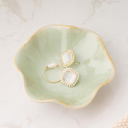 Ceramic Trinket Dish, Ring Tray, Decorative Jewelry Dish for Earrings Necklaces Watch Keys, for Women, White Green