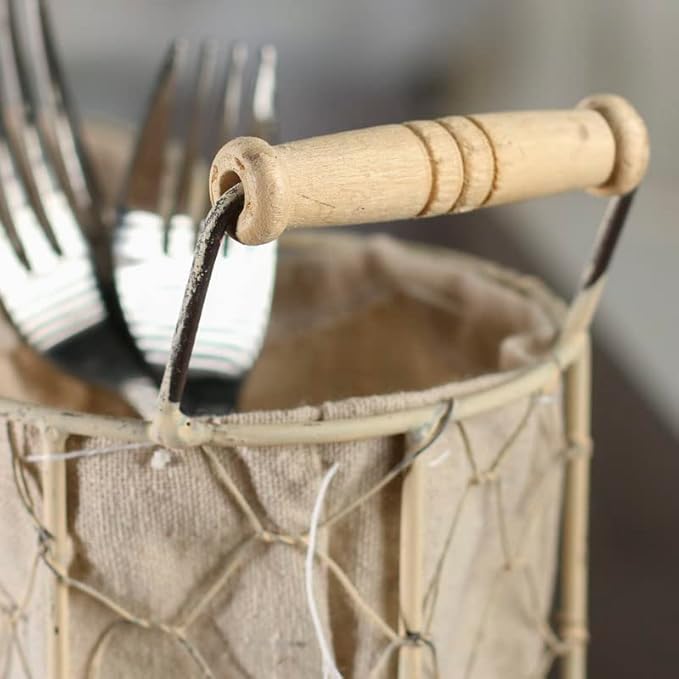 Factory Direct Craft White Washed Chicken Wire Triple Basket with Natural Linen Liner. Use The Small Basket as Cottage, Coastal or Farmhouse Home Decor Organizer.
