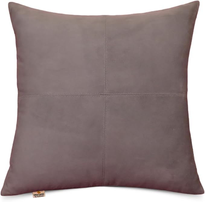 Genuine Suede Leather Pillow Cover, 14x14 Inch Case for Lumbar Throw Couch Pillows, Thick & Soft Cushion Covers for Sofa Bed Home Decor (Suede Grey Plain Pack of 1)
