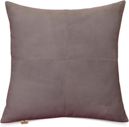Genuine Suede Leather Pillow Cover, 18x18 Inch Case for Lumbar Throw Couch Pillows, Thick & Soft Cushion Covers for Sofa Bed Home Decor (Suede Grey Plain Pack of 1)