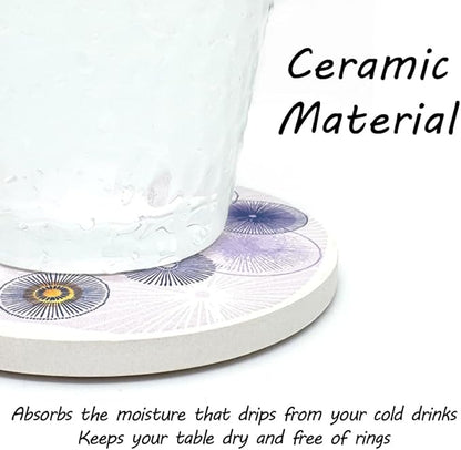 AD Set of 6 Coasters for Drinks Absorbing Round Ceramic Stone Coaster with Cork Base Tabletop Protection Mat for Mugs and Cups,Office,Kitchen (Color Droplets with Rose Gold Holder)