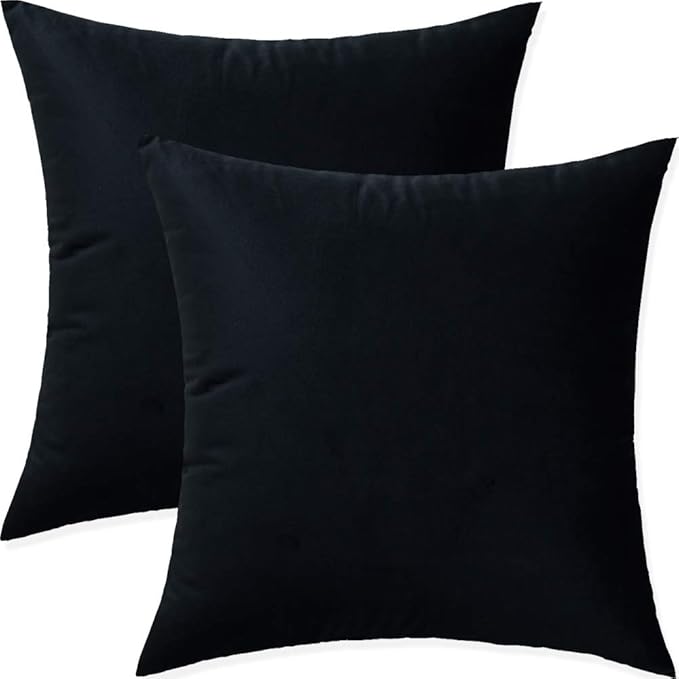 Artaimee Black Velvet Throw Pillow Covers 18x18 Inch, Pack of 2 – Soft Decorative Cushion Cases for Sofa, Couch, Bed & Living Room Décor, Double-Sided Plush Square Pillowcases 45x45 cm