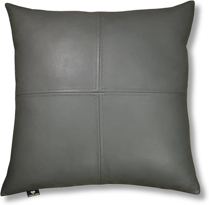 LL LEATHER LOVERS Lambskin Leather Pillow Cover, Hand Panel Stitched Leather Decorative Throw Pillow Covers for Couch Sofa Bed Living Room Garden (16x16 Inches, Grey Plain Pack of 1)