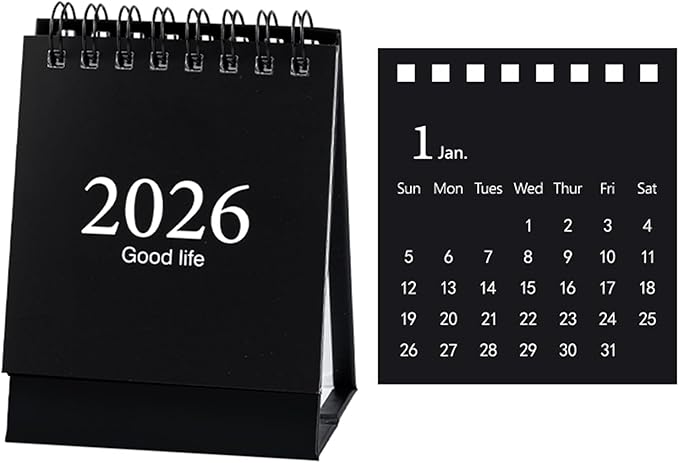 2026 Mini Desk Calendar Monthly Simple Style Flip Standing Calendar 3.9" x 3" - Black (Jan. 2026 to Jul. 2027)