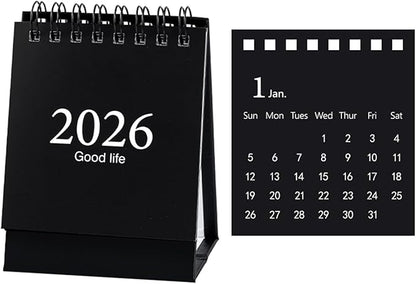 2026 Mini Desk Calendar Monthly Simple Style Flip Standing Calendar 3.9" x 3" - Black (Jan. 2026 to Jul. 2027)