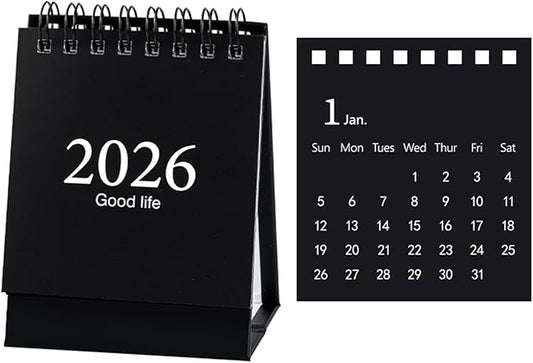 2026 Mini Desk Calendar Monthly Simple Style Flip Standing Calendar 3.9" x 3" - Black (Jan. 2026 to Jul. 2027)