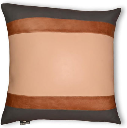 LL LEATHER LOVERS Genuine Lambskin Leather Pillow Cover, 18x18 Inch Case for Lumbar Throw Couch Pillows, Thick & Soft Cushion Covers for Sofa Bed Home Décor (Grey Tan & Off-White Pack of 1)