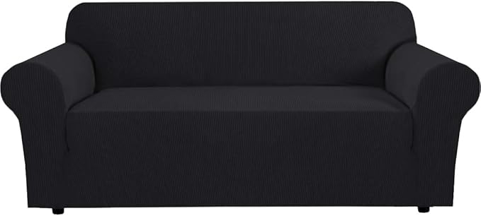 H.VERSAILTEX Couch Stretch Covers Couch Covers for Dogs Sofa Slip Covers for 3 Seat Cushion Couch Feature Thick Checked Jacquard Fabric with Elastic Bottom, Sofa Large - Black