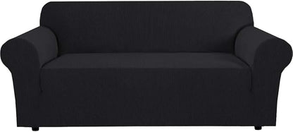 H.VERSAILTEX Couch Stretch Covers Couch Covers for Dogs Sofa Slip Covers for 3 Seat Cushion Couch Feature Thick Checked Jacquard Fabric with Elastic Bottom, Sofa Large - Black