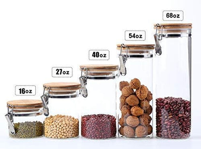 KKC HOME ACCENTS Borosilicate Glass Sealed Jars with Airtight Lid, Airtight Glass Food Storage Container with Locking Clamp Bamboo Lid for Loose Tea,Sugar,Cocoa,Coffee Canister,27 fl oz