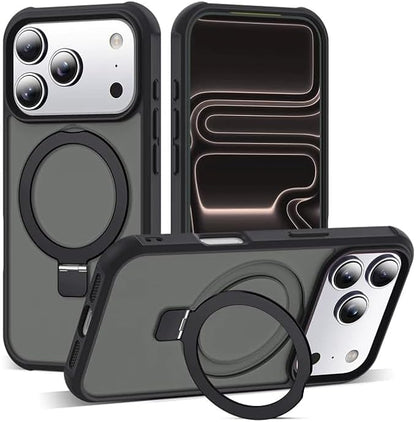 Compatible with iPhone 17 Pro Case with Invisible Magnetic O-Ring Stand Military-Grade Translucent Phone Case for iPhone 17 Pro 6.3" [Compatible with Mag-Safe][Great Grip Feeling], Black