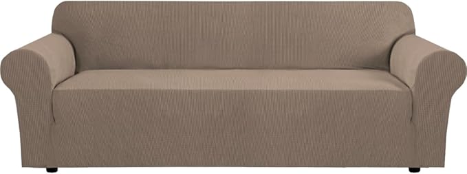 H.VERSAILTEX Stretch Sofa Covers for 3 Cushion Couch Covers Sofa Slipcovers for Living Room Feature Thick Checked Jacquard Fabric with Elastic Bottom(X-Large Sofa 101"-110" Wide, Macchiato)