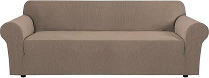 H.VERSAILTEX Stretch Sofa Covers for 3 Cushion Couch Covers Sofa Slipcovers for Living Room Feature Thick Checked Jacquard Fabric with Elastic Bottom(X-Large Sofa 101"-110" Wide, Macchiato)