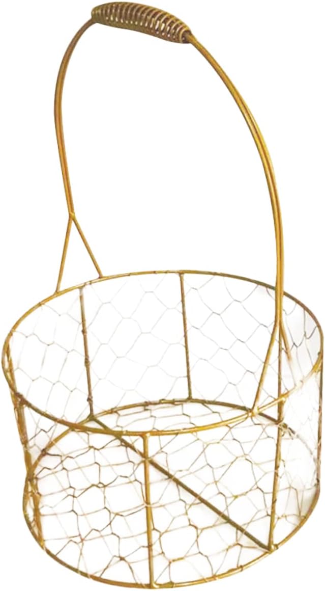 Flower Basket with Handle Decorative Iron Wire Storage Basket for Wedding Fruits Home Organization Stylish Round Design for Home Decor Present Giving
