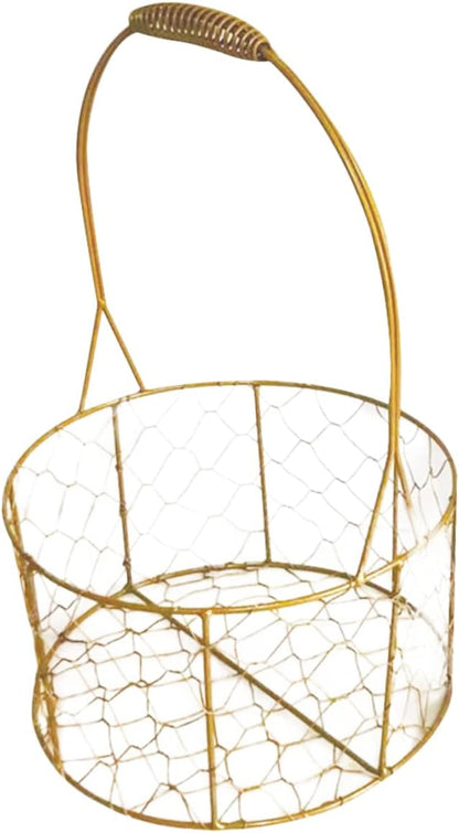 Flower Basket with Handle Decorative Iron Wire Storage Basket for Wedding Fruits Home Organization Stylish Round Design for Home Decor Present Giving
