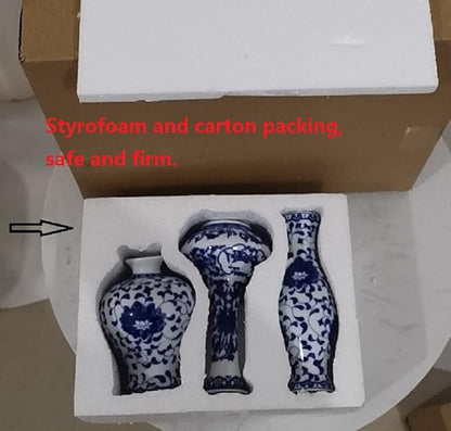 Blue and White Vase Set of 3, Cute Ceramic Bud vase in Bulk for Farmhouse Table Centerpiece Mini Vintage Vase for Rustic Wedding Decorations, Home Table Flower Decor