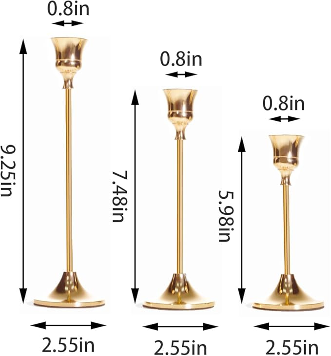 French Gold Candlestick Holders Taper Candle Holders, Set of 3 Vintage Candle Sticks Holder Decor Used as Fireplace Mantel or Table Centerpieces for Wedding, Dinning, Party
