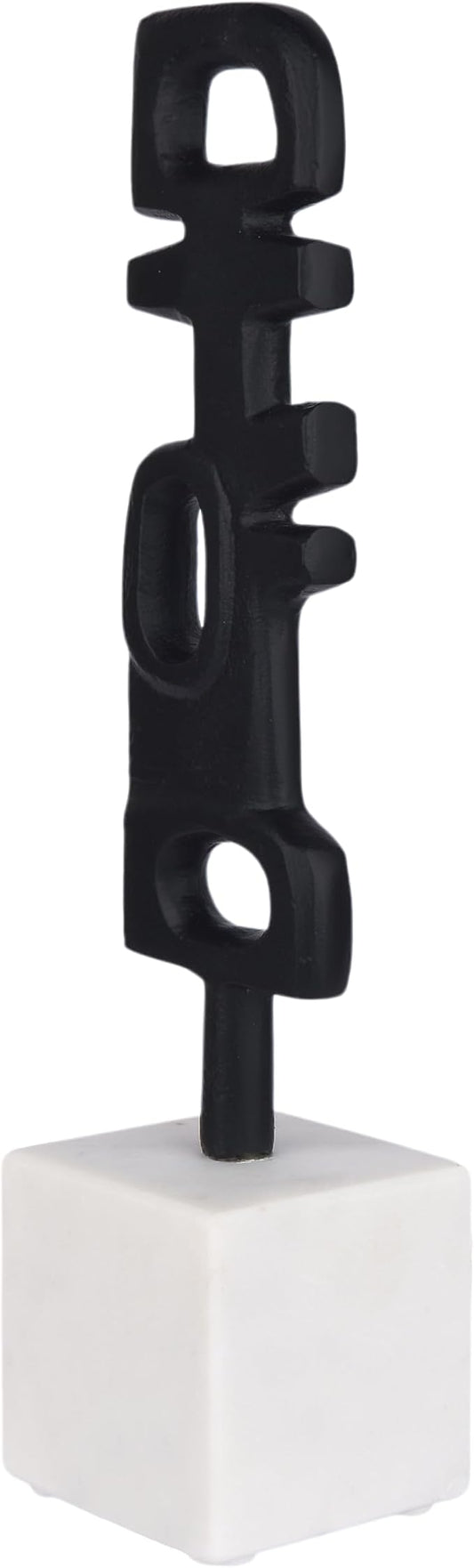 Cruiser’s Caché Abstract Geometric Sculpture, Artisan-Made Cast Aluminum with Black Anthracite Finish, Natural Marble Base, 14"