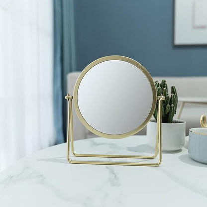 LONGSHENG - SINCE 2001 - Makeup Mirror Single Sided Vanity Mirror Vintage Metal Cosmetic Mirror Round Beauty Mirror Make Up Mirror 6.49inch for Dresser Vanity Table Desk - Gold