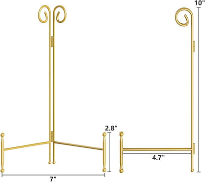 SVENJBB 10 Inch Plate Stands for Display, Gold Metal Frame Holder Stand for Picture and Decorative Plate, Collapsible Easel Display Stand for Platter, Book and Art (1 Pack)
