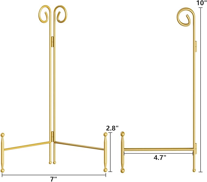 SVENJBB 10 Inch Plate Stands for Display, Gold Metal Frame Holder Stand for Picture and Decorative Plate, Collapsible Easel Display Stand for Platter, Book and Art (2 Pack)
