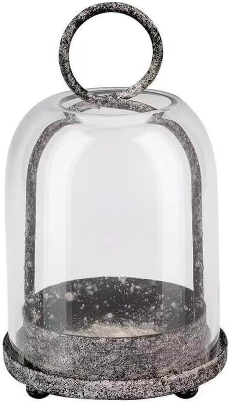 5"x7.5" Versatile Modern Metal Hurricane Lantern with Handmade Sturdy Glass Dome in Rustic Black for 3" Pillar Candle & Plants, Industrial, Farmhouse, Shabby Chic