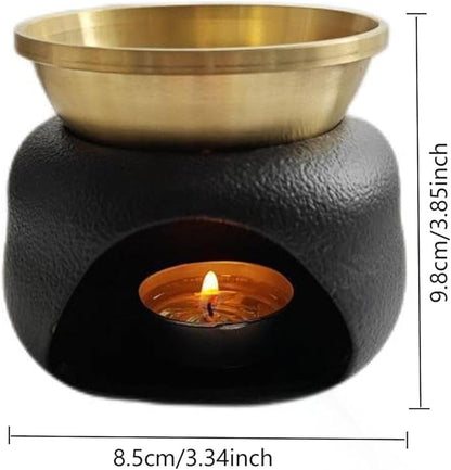 Delicate Romantic Metal Tealight Candle Holder Oil Tart Burner Aroma Diffuser Furnace Home Decoration Split Copper Plates Can Be Dry Burned Black Gold