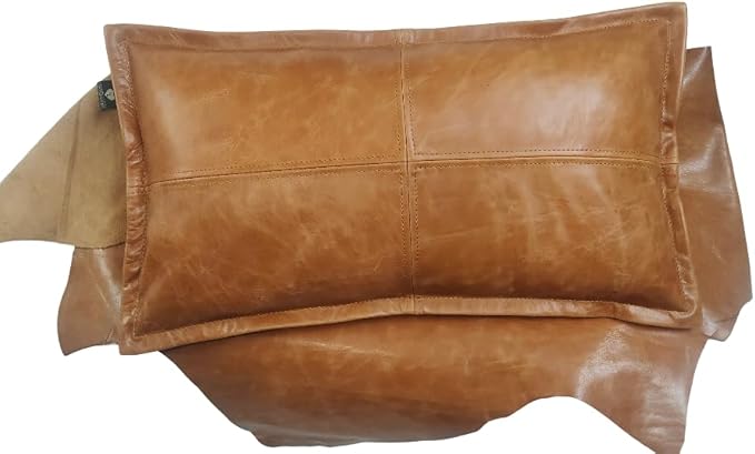 100% Lambskin Leather Pillow Cover - Sofa Cushion Case - Decorative Throw Covers for Living Room & Bedroom, 12X20 Inch - Light Brown Crunch Box Pack of 2