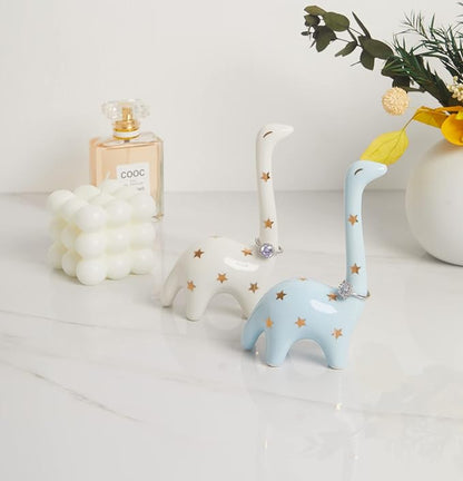 PUDDING CABIN Blue Dinosaur Ring Holder Engagement Wedding Ring Stand, Dinosaur Gifts, Cute Preppy Room Decor, Birthday Gifts for Women Her Girls Friends, Bridal Shower Bridesmaid Christmas Gifts