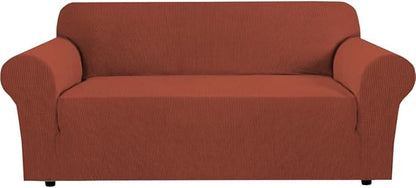 H.VERSAILTEX Stretch Sofa Covers for 3 Cushion Couch Covers Sofa Slipcovers for Living Room Feature Thick Checked Jacquard Fabric with Elastic Bottom, Sofa Large - Rust