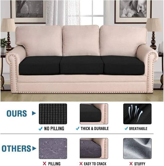 H.VERSAILTEX Super Stretch Couch Cushion Covers Sofa Cushion Slipcovers Jacquard Fabric Individual Seat Couch Slipcover Sets for Pets with Elastic Bottom(3 Packs Cushion Sofa Covers, Black)