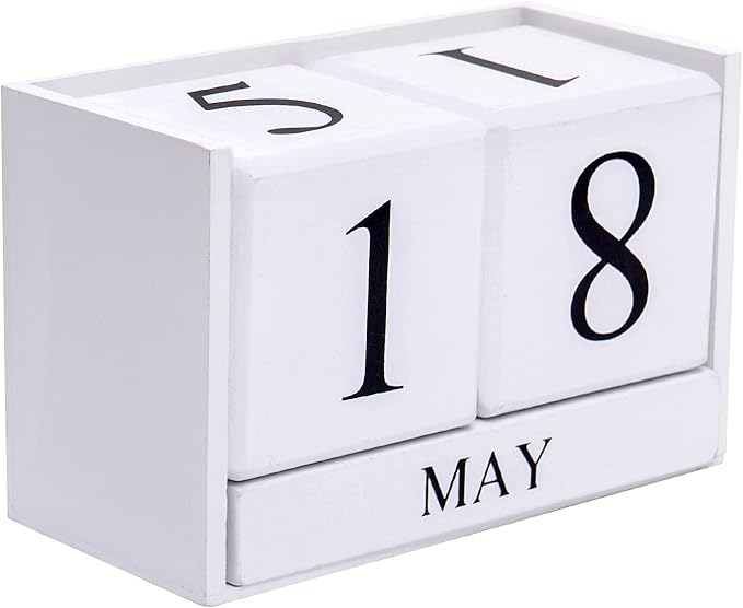 Wooden Gaobei Desk Blocks Calendar Perpetual Block Month Date Display （White)