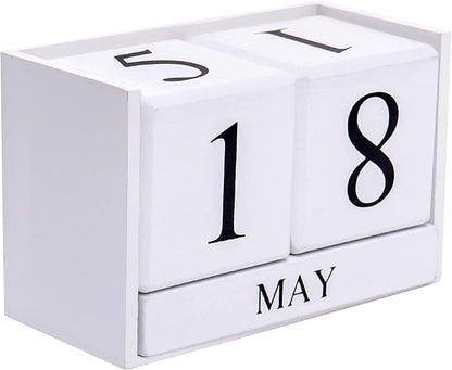 Wooden Gaobei Desk Blocks Calendar Perpetual Block Month Date Display （White)