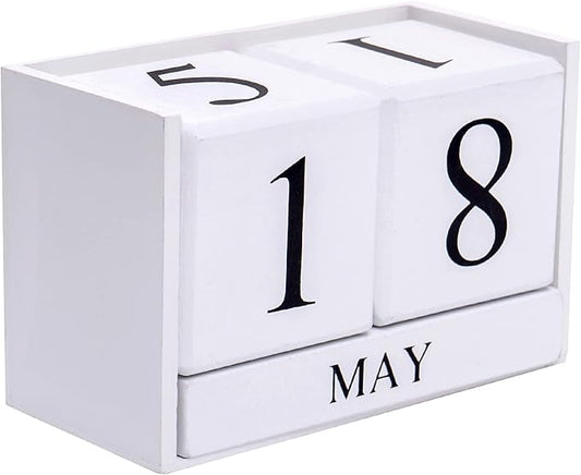 Wooden Gaobei Desk Blocks Calendar Perpetual Block Month Date Display （White)