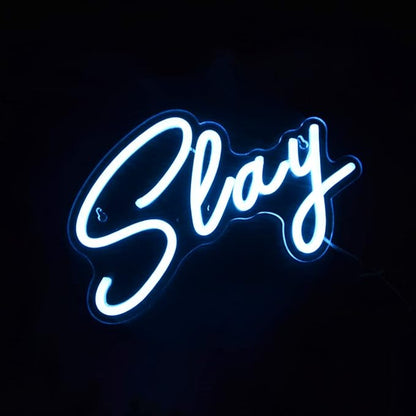 SYLHOME Slay Blue LED Neon Light Sign Cool Boys Girls Preppy Bedroom Game Play Room Desk Wall Decor Sign Club Pub Bar Man Cave Game Center Birthday Decoration USB Night Light 11.8" X 8"