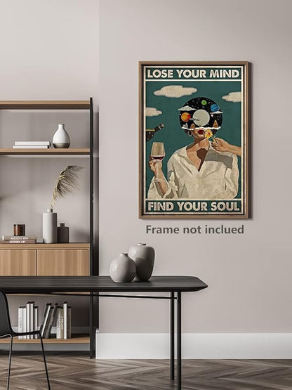 Vintage Lose Your Mind Find Your Soul Poster Mental Health Inspirational Quote Canvas Wall Art Aesthetic Posters Music Girl Print Painting Abstract Wall Decor for Bed Room Bathroom 12x16in Unframed