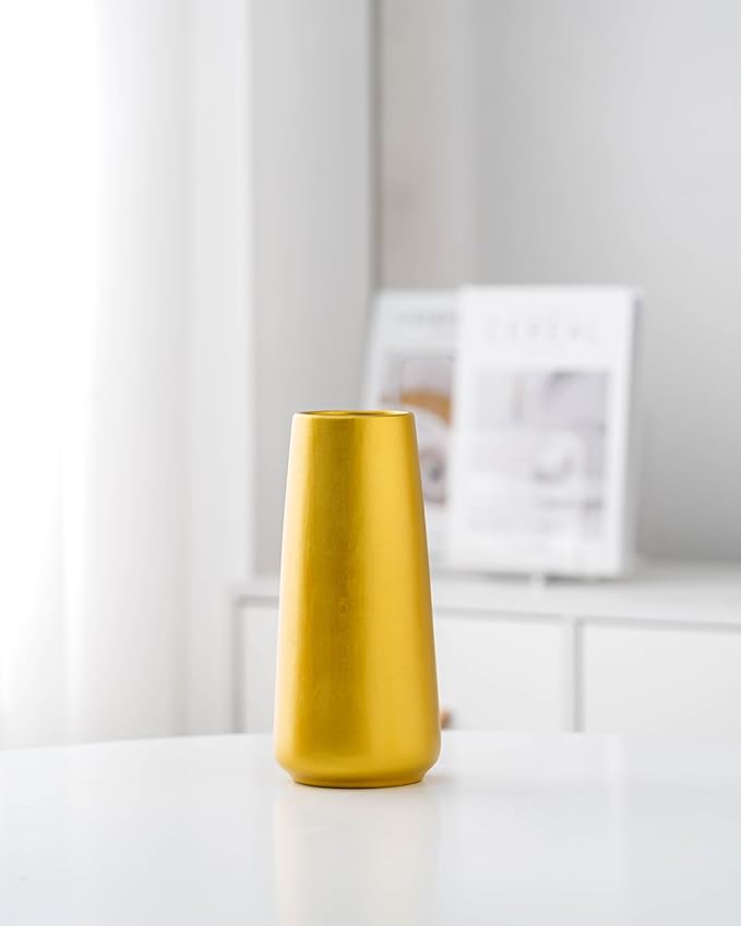Gold Vase - 10" Gold Ceramic Flower vase for Home/Table/Accent Decor, Minimalist Modern Vases for Centerpieces, Room Decor, Living Room, Bedroom