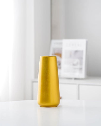 Gold Vase - 10" Gold Ceramic Flower vase for Home/Table/Accent Decor, Minimalist Modern Vases for Centerpieces, Room Decor, Living Room, Bedroom