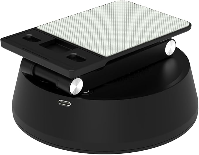 Cell Phone Stand with Wireless Bluetooth Speaker,Adjustable Height and Angle Foldable Cell Phone Stand Holder Bluetooth Speaker for Desk, Phone Stand Compatible with 4.7"-13" Smartphones(Black)