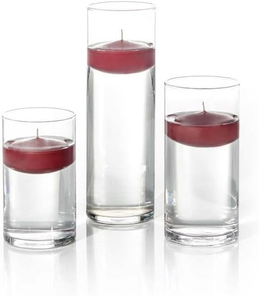 yummi Set of 18 Floating Candles and Cylinder Vases - Burgundy