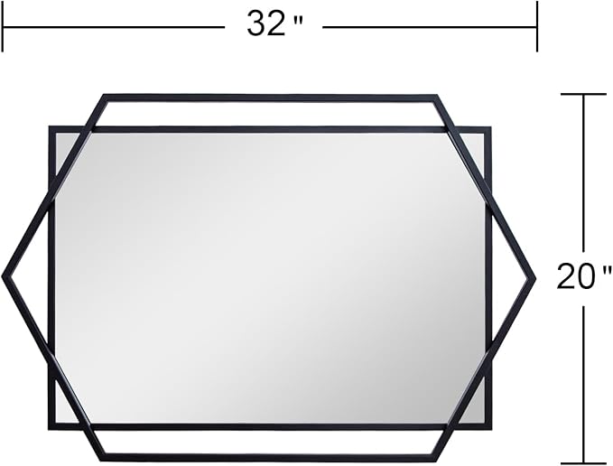 Black Bathroom Mirror, 20"x32" Decorative Mirror for Living Room with Hexagon and Rectangular Metal Frame, Entryway Mirror for Wall Decor, Vertical or Horizontal Hanging