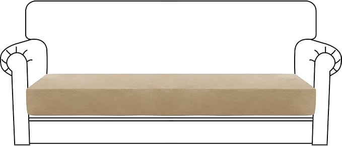 MAXIJIN Velvet Stretch Couch Cushion Covers Soft Sofa Cushion Cover Replacement Sofa Seat Cushion Slipcovers Furniture Protector with Elastic Bottom (1 Piece Sofa Cushion Cover, Camel)