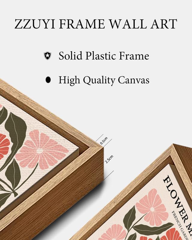 Zzuyi Framed Flower Market Wall Art,Vintage Flower Pictures,Pink Wildflower Botanical Posters Prints Pictures Artwork for Bedroom Living Room 12x16 Inch
