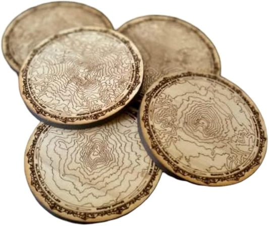 Pacific Northwest Mountains Wooden Coasters | Set of 5 | Topography Coasters Active (Cherry)