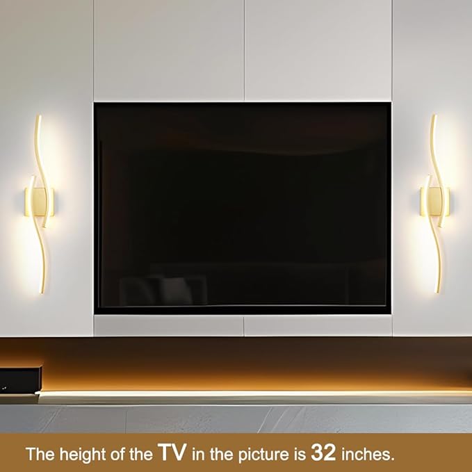 Modern Gold Wall Light Fixture Set of 2, RC Dimmable LED Wall Light Indoor, LED Wall Decor for Hallway Bedroom Living Room, Hardwired Wall Sconce with Remote Control, 27.56" in, Timer, Memory