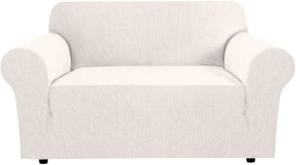 H.VERSAILTEX Stretch Couch Cover 2 Cushion Sofa Loveseat Slipcover|Sofa Cover for Love seat 1 Piece with Elastic Bottom, Textured Checked Jacquard Fabric(Loveseat 58"-70" Wide, Ivory)