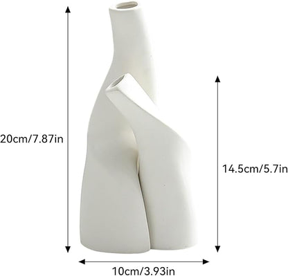 Irregular Circular Cross Ceramic Vase Set,Modern Minimalist Abstract Art Flower Vase for Home Decor,Decorative Small Bud Vase for Home Office Shelf Decor(White)