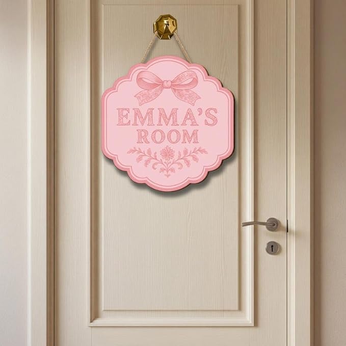 Custom Door Sign With Pink Bow, Personalized Baby Room Wall Decoration, Inspired Entry Display, Elegant Pastel Name Plaque, Charming Gift For New Parents Doorsign_281125_SR6_2
