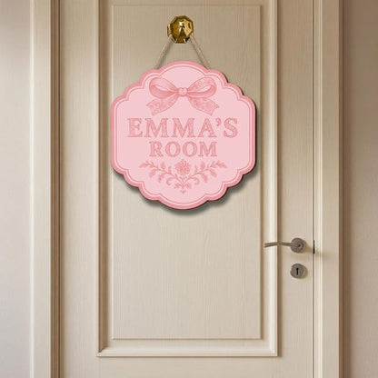Custom Door Sign With Pink Bow, Personalized Baby Room Wall Decoration, Inspired Entry Display, Elegant Pastel Name Plaque, Charming Gift For New Parents Doorsign_281125_SR6_2